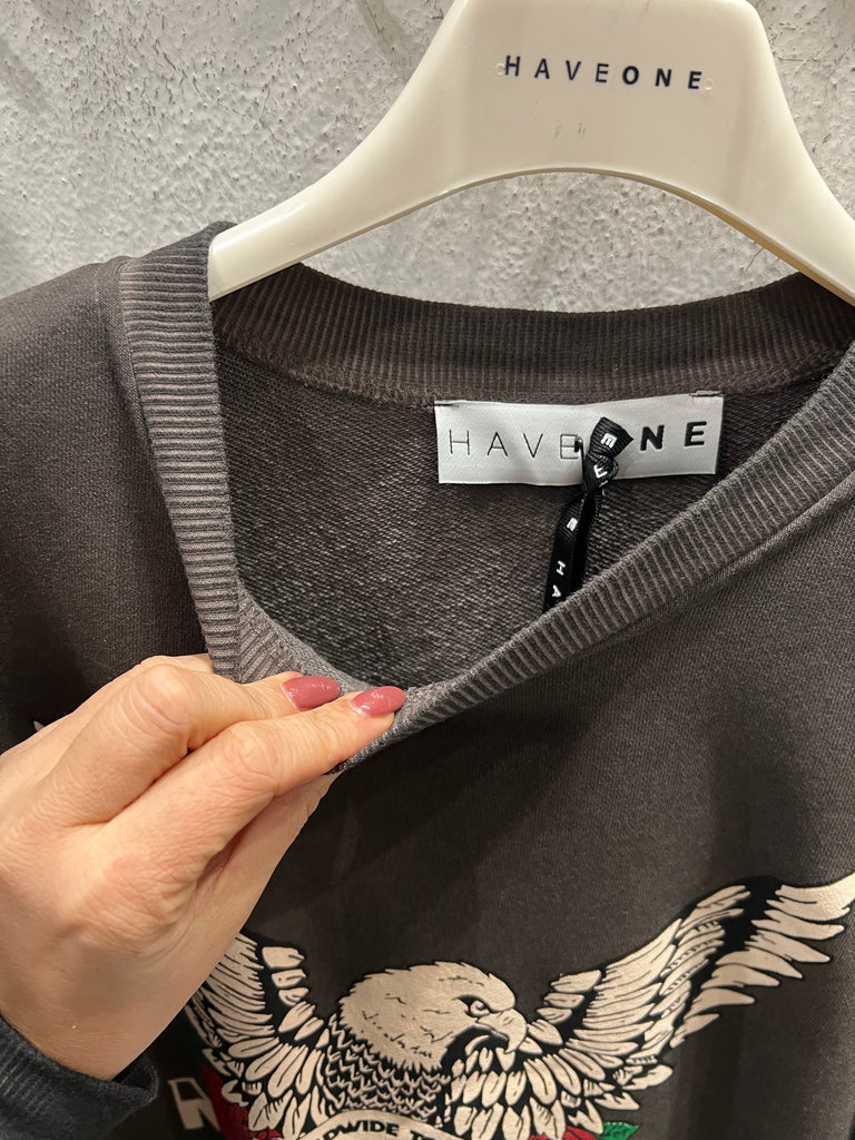 BLK30 HaveOne•Felpa garzata moro stampa aquila Mystic Hawk