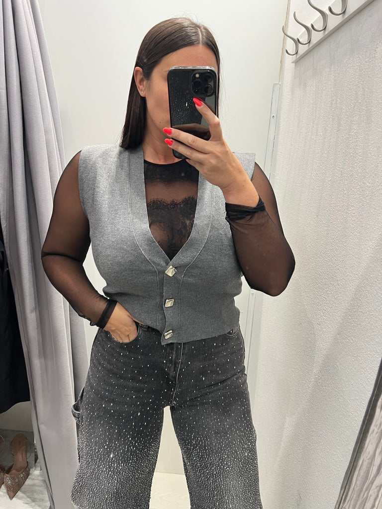 KONTATTO•Maglioncino gilet bottoni gioiello oro•Più colori