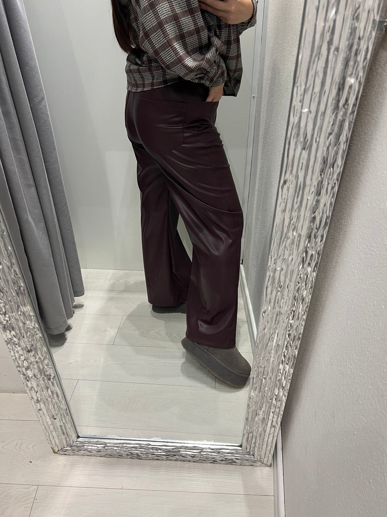 ViCOLO•Pantalone palazzo bordeaux ecopelle