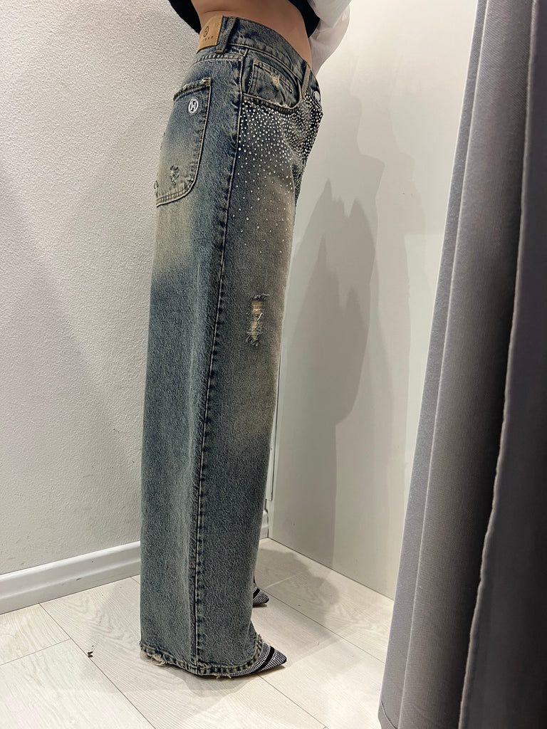 HaveOne•Jeans Bella lavaggio thè strass