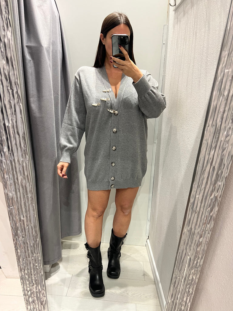 BLK30 ViCOLO•Cardigan abitino ad ovetto con spille perle Grigio