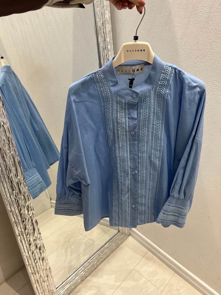 HaveOne•Camicia coreana passamaneria•Celeste