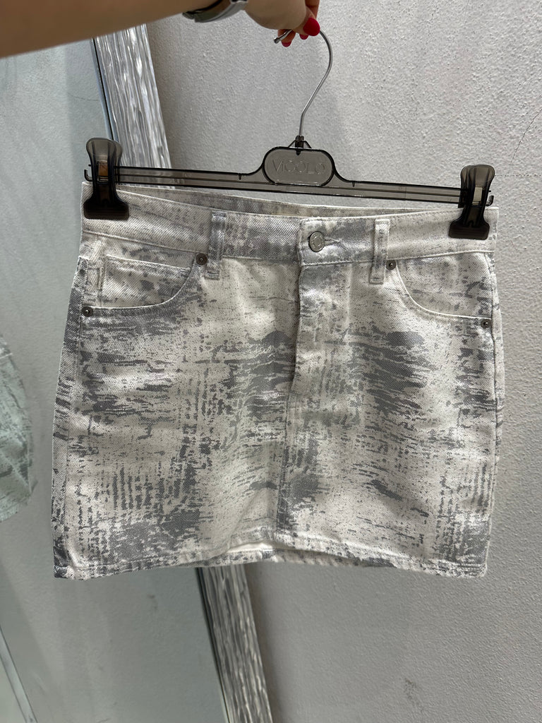 🚨ViCOLO•Gonna jeans Plume spalmato argento