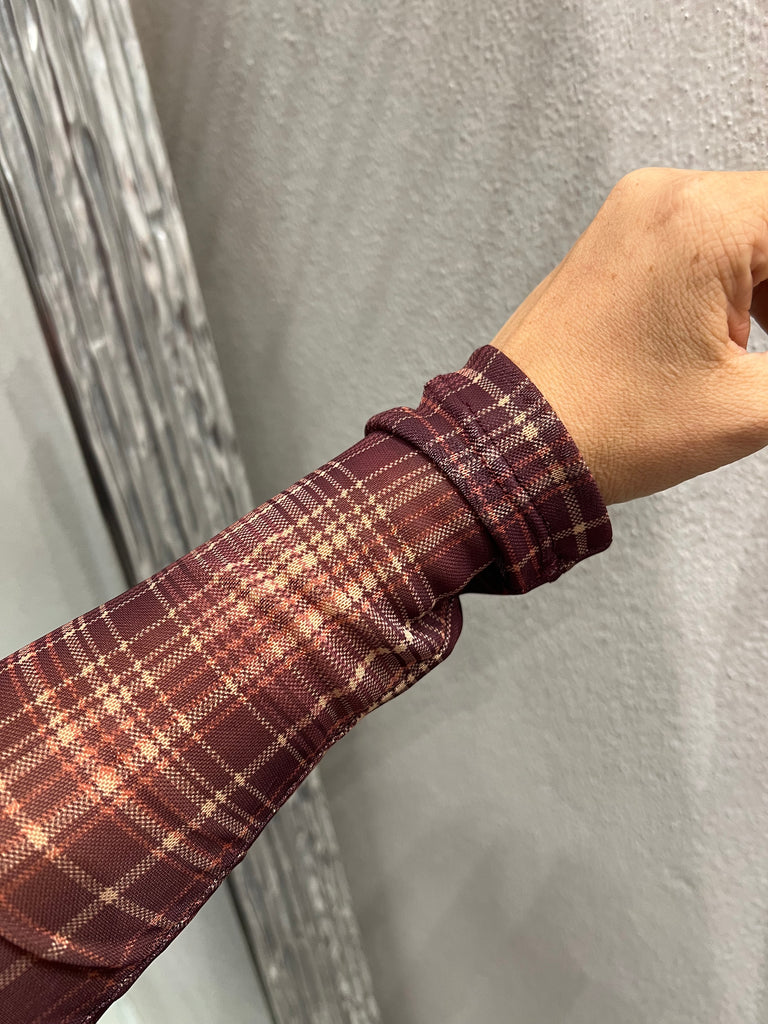 LUMINA•Maglia lupetto check bordeaux/zucca/beige