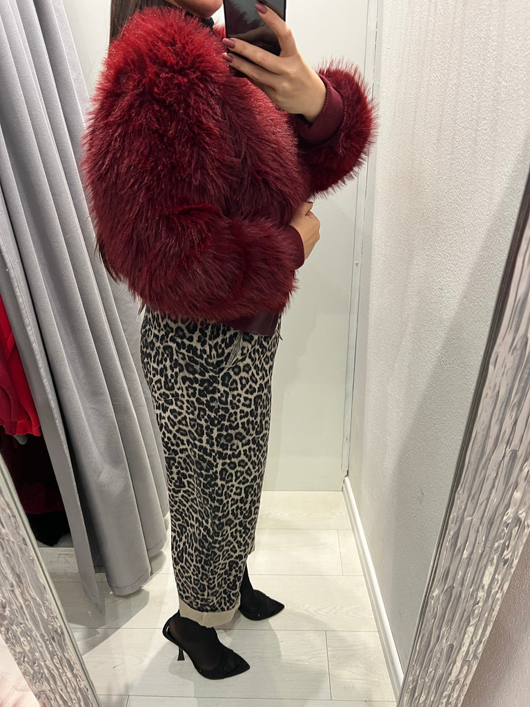 HaveOne•Bomber bordeaux in ecopelliccia con zip