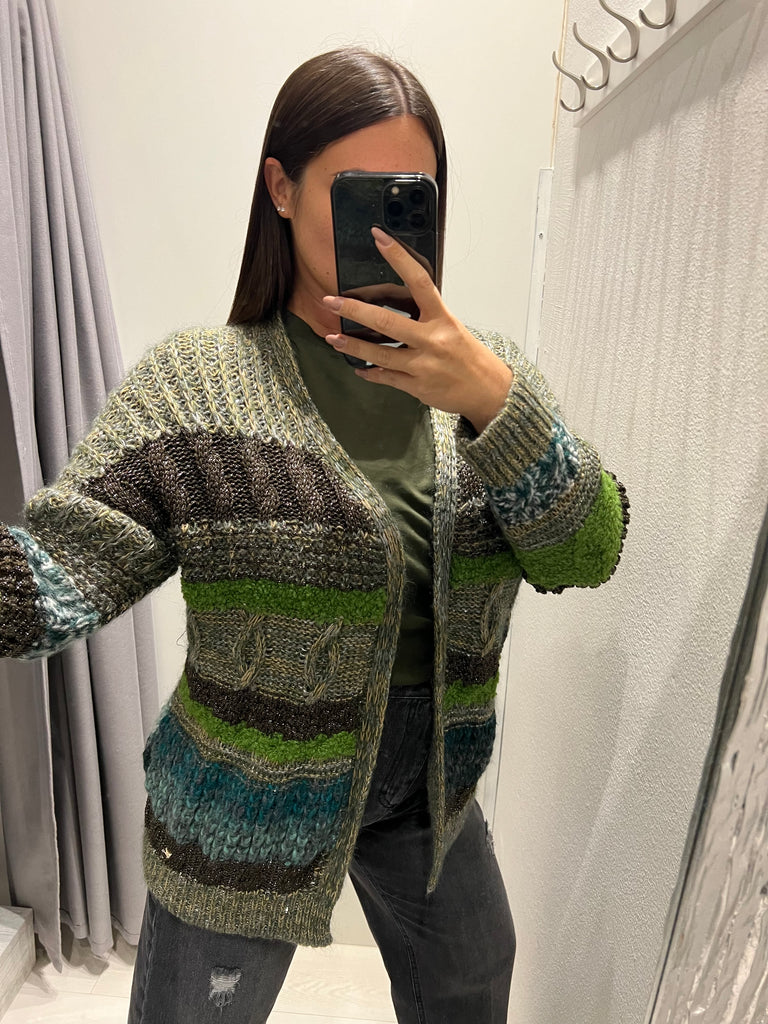 Souvenir•Cardigan toni del verde con lurex