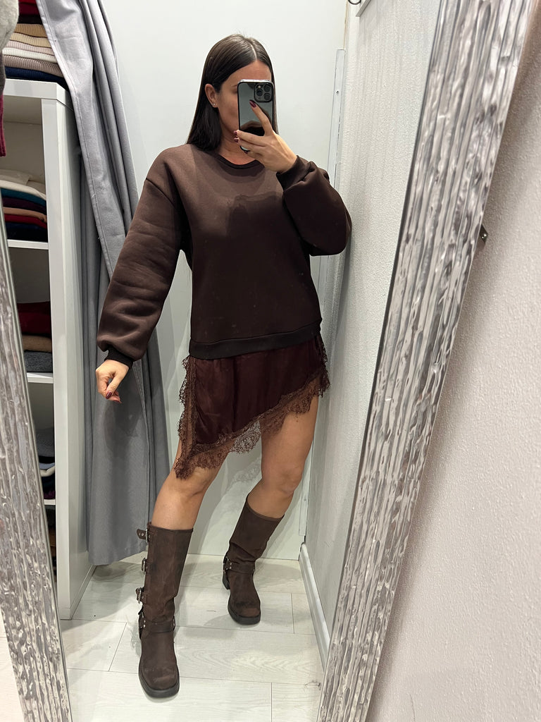 LUMINA•Abitino felpa e finale raso pizzo•Più colori