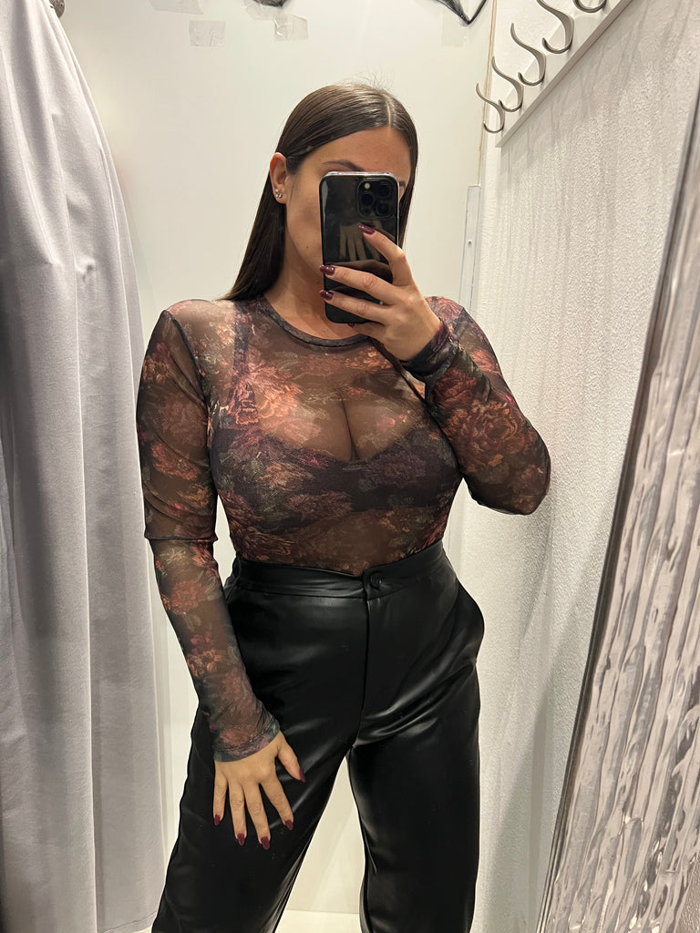 LUMINA•Body stampa floreale base nera