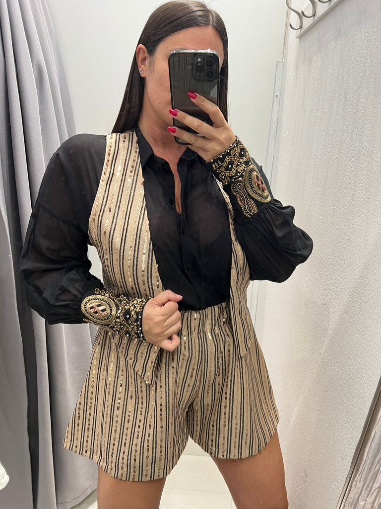 🚨HaveOne•Gilet sabbia paillettes oro