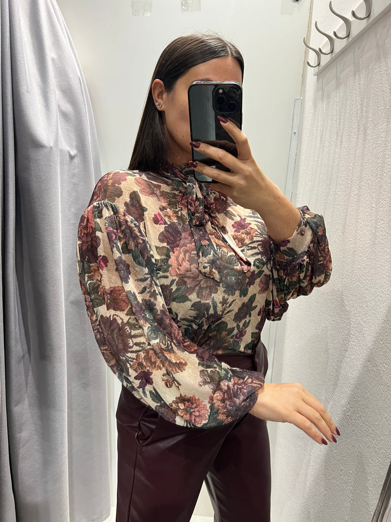 LUMINA•Camicia ampia stampa floreale base beige