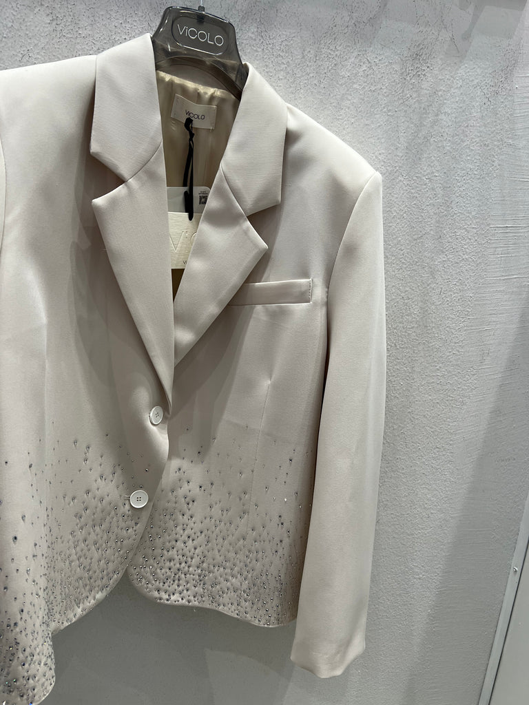 ViCOLO•Giacca crop strass•Burro beige