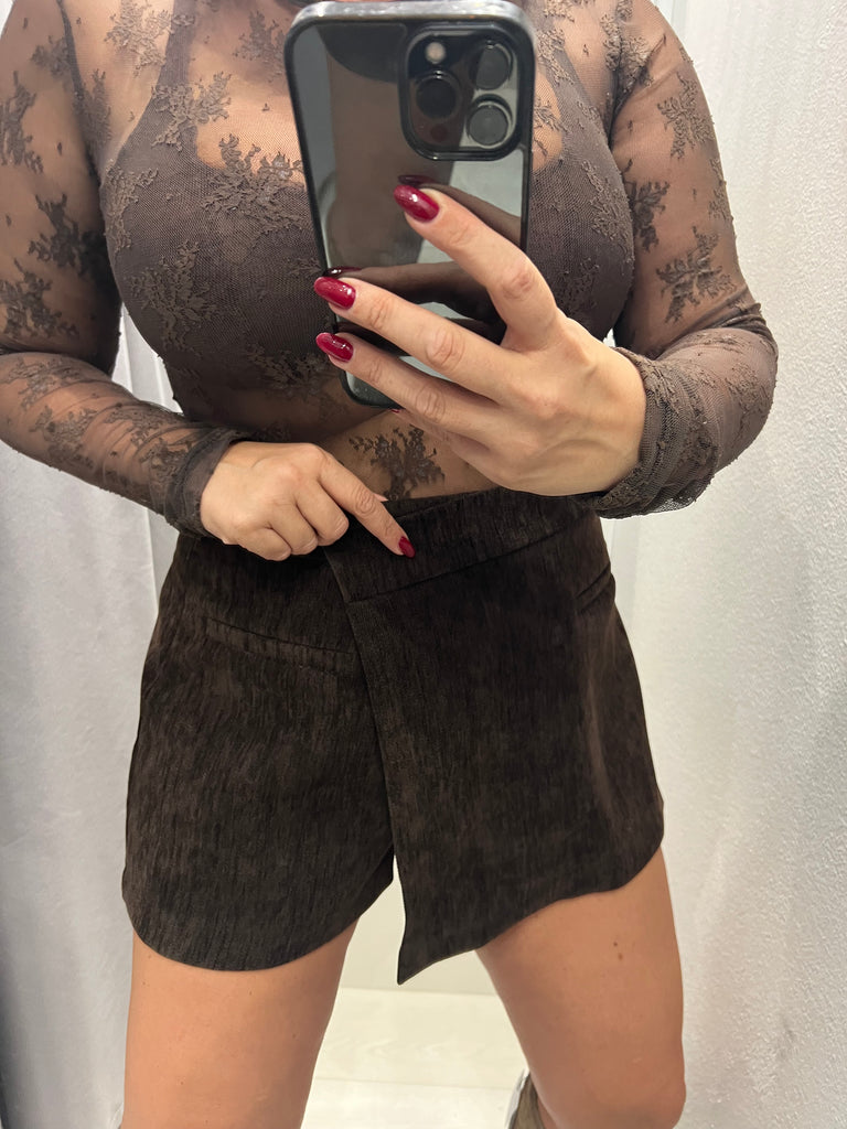 LUMINA•Gonna pantaloncino velluto•Moro