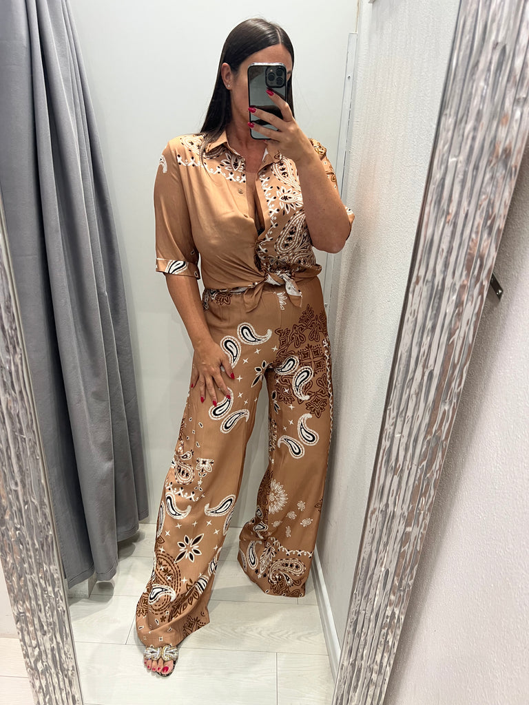 MSS💥HaveOne•Pantalone palazzo stampa bandana arachide