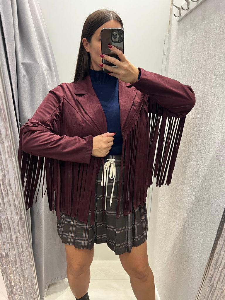 HaveOne•Giacca scamosciata bordeaux frange