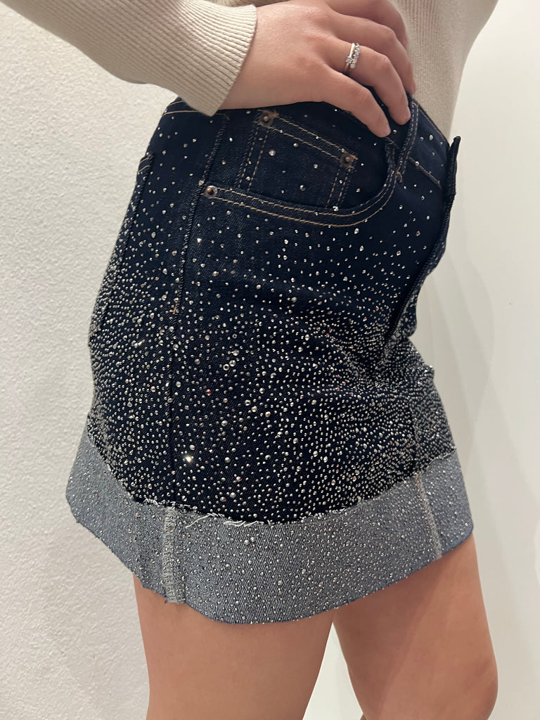 KONTATTO•Gonna jeans con risvolto strass