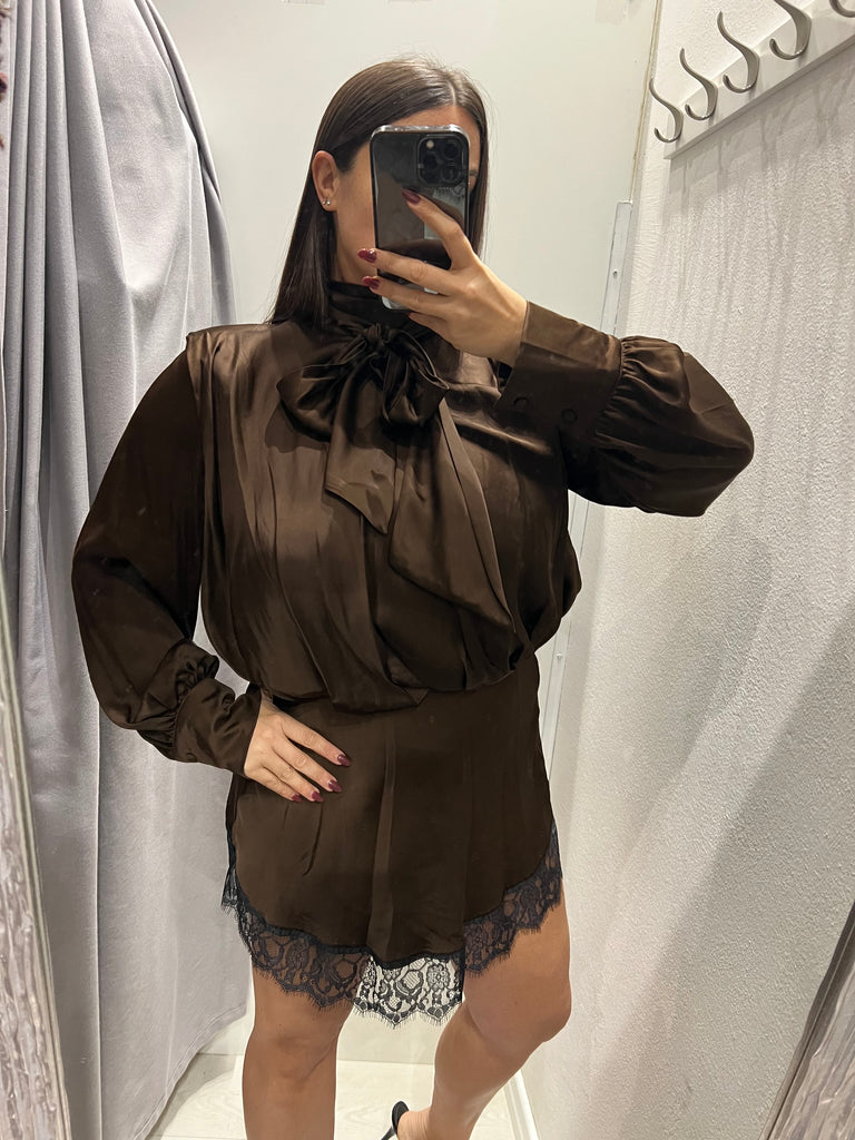 LUMINA•Abitino in raso moro finale pizzo