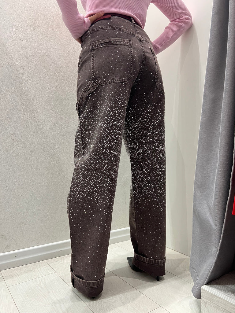 KONTATTO•Jeans worker moro slavato strass