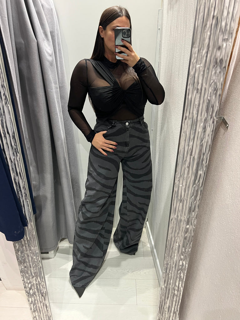 HaveOne•Jeans palazzo zebrato grigio nero