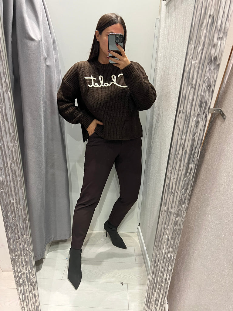 LUMINA•Maglione moro scritta lurex Chalet