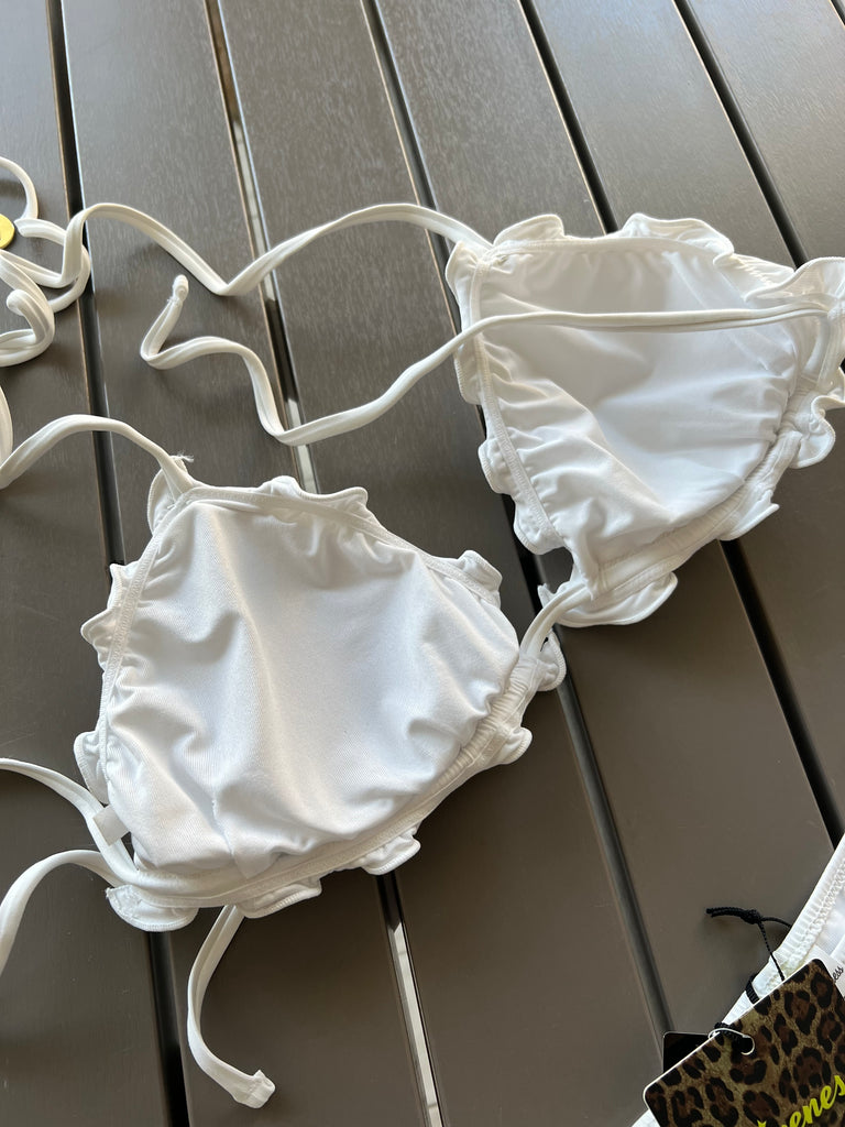 🚨4giveness-Bikini bianco triangolo sbambolato e slip lacci
