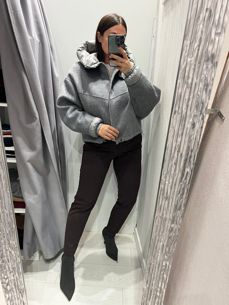 HaveOne•Cappotto bomber grigio inserti piumino