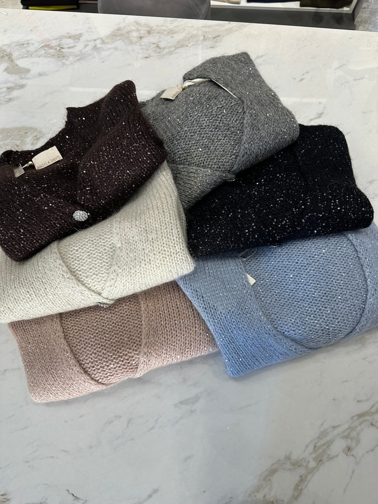 Angela Davis•Cardigan micropailletes bottoni gioiello•Più colori
