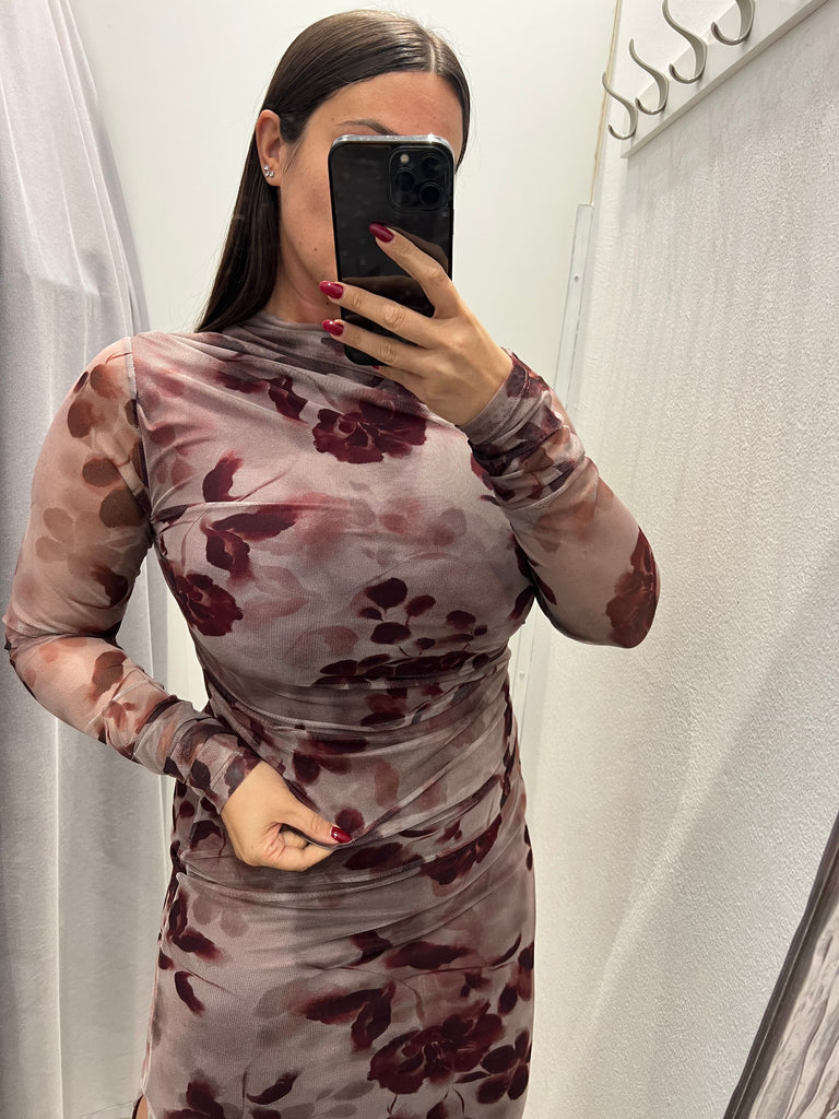 HaveOne•Maglia velata stampa bordeaux