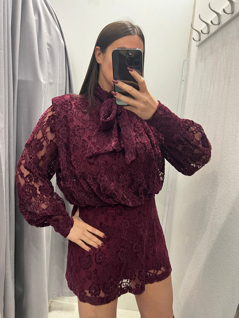 LUMINA•Abitino bordeaux pizzo velluto