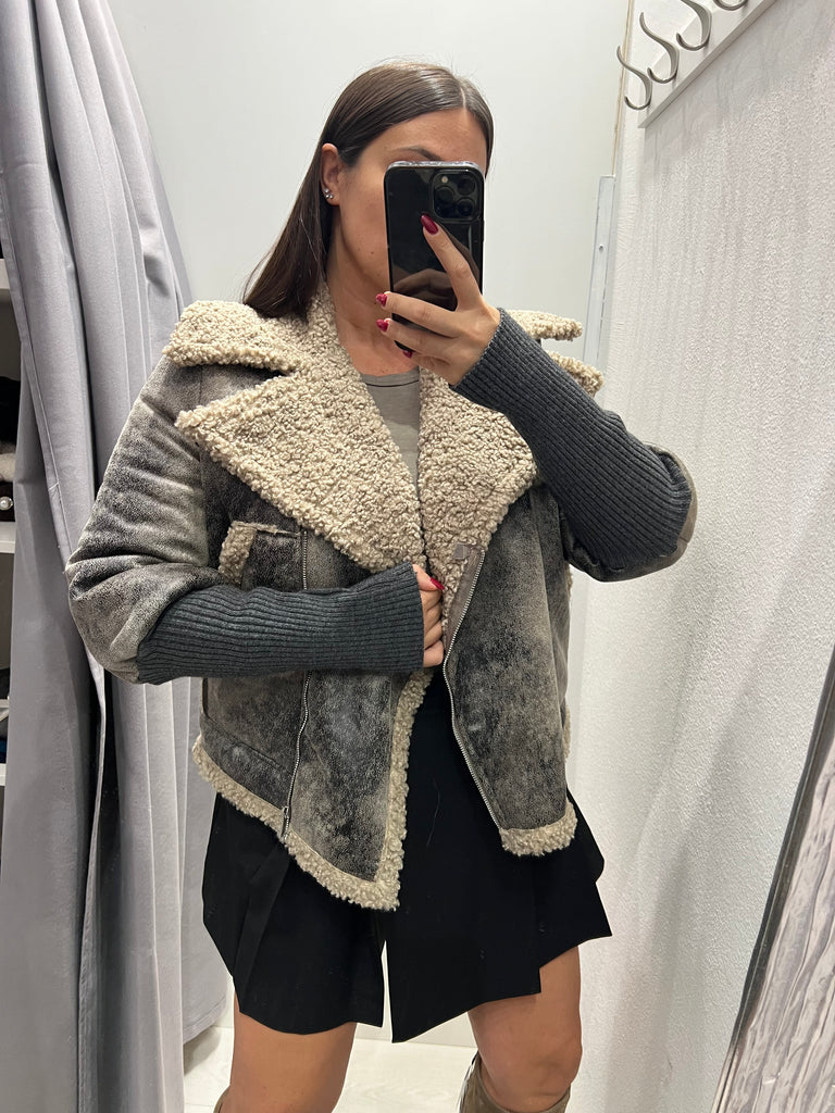 Philia Loft•Ecomontone tortora/grigio maniche in maglia