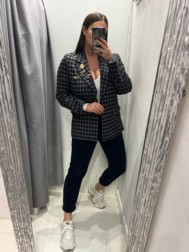 Souvenir•Pantalone microcostine in velluto blu