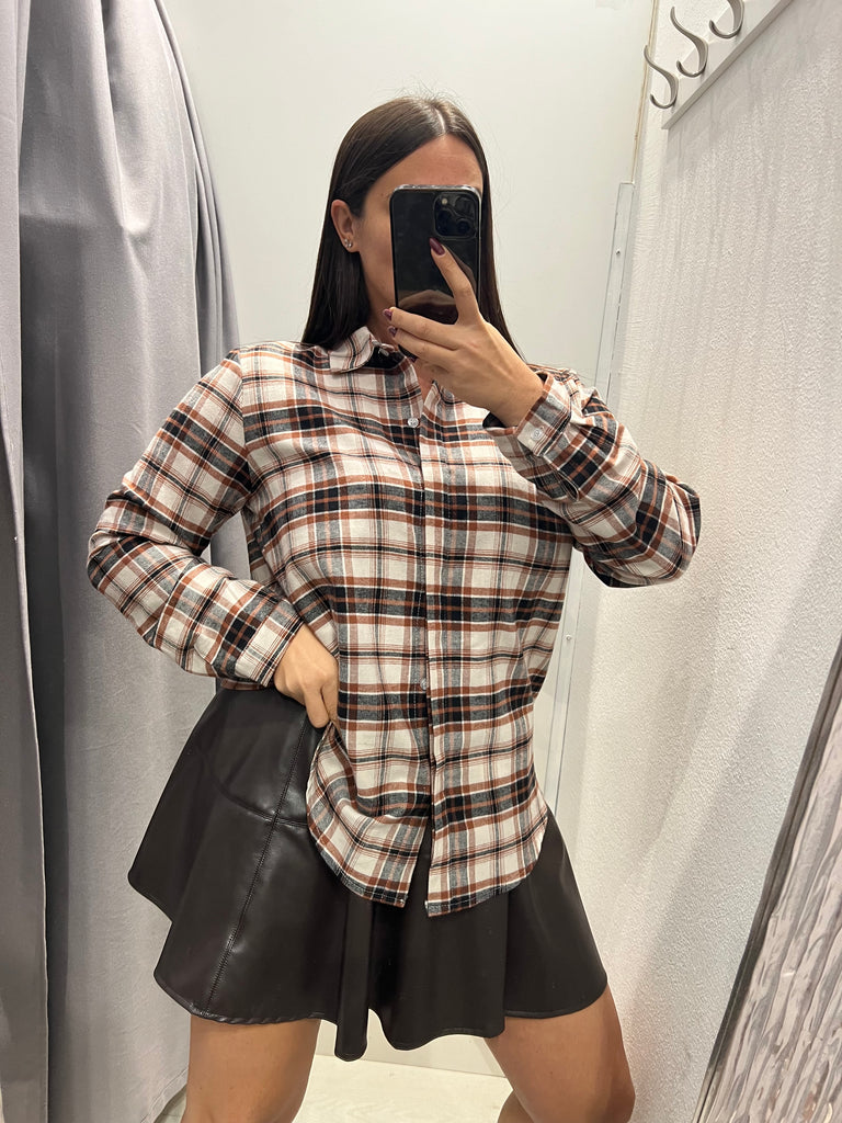 HaveOne•Camicia check nera/panna/castagna