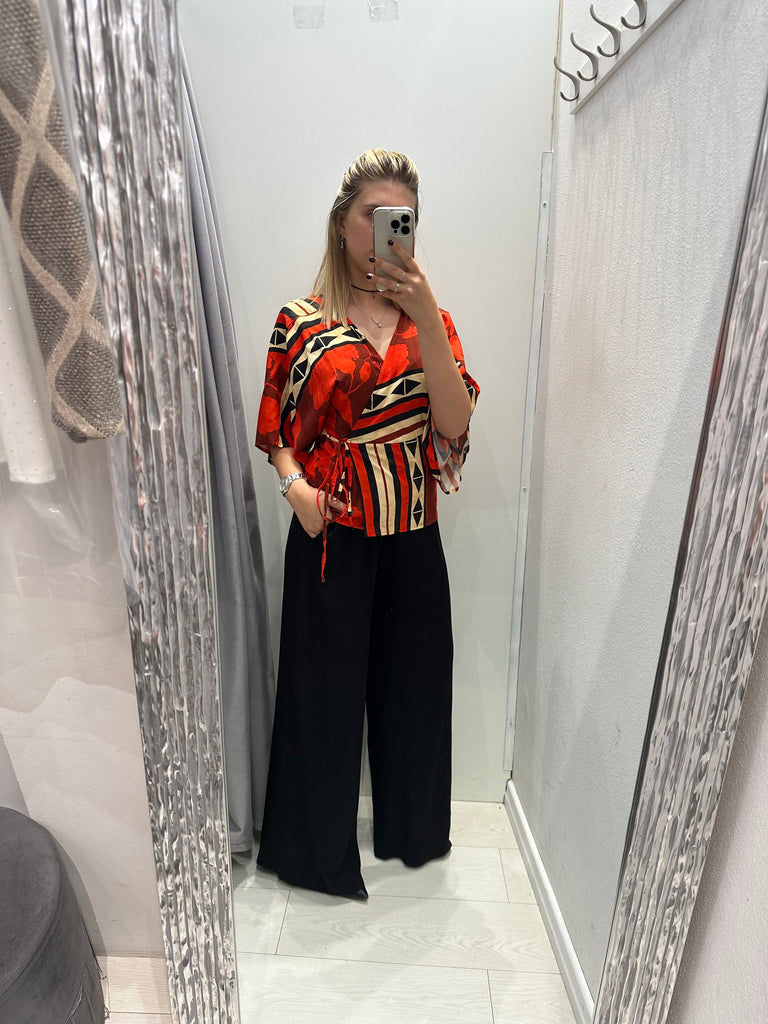 MSS💥HaveOne•Maglia kimono stampa etnica rossa