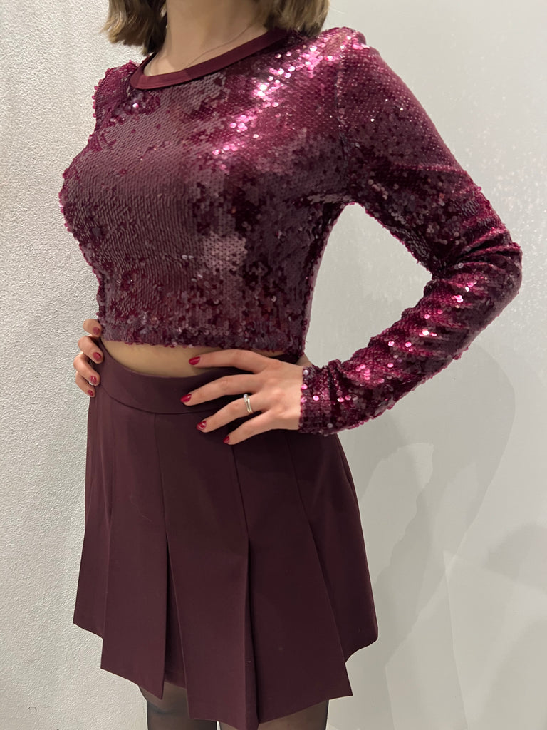 IMPERIAL•Maglia crop paillettes bordeaux