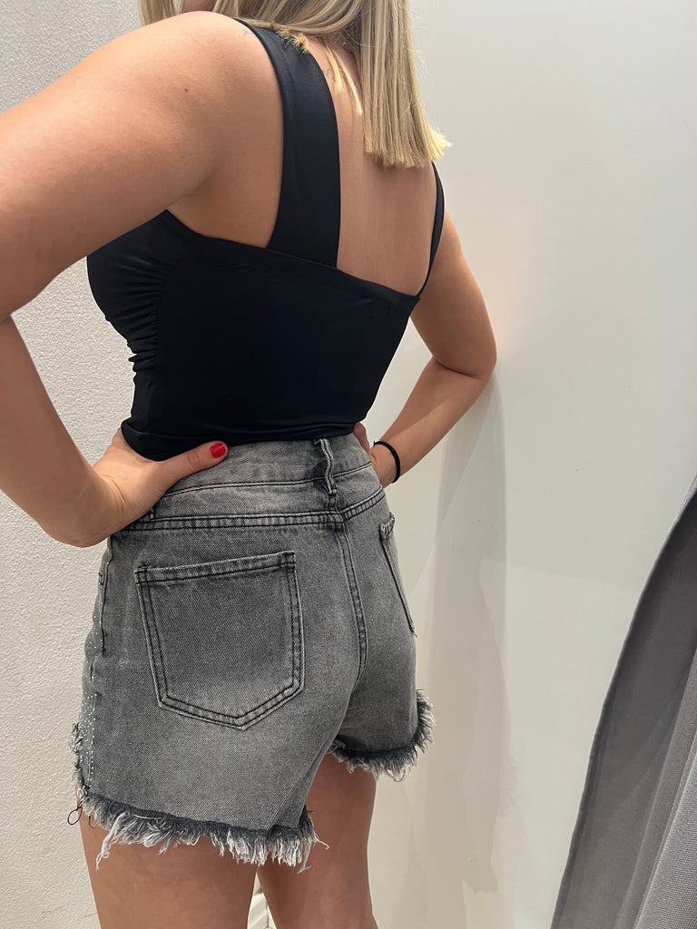 🚨KONTATTO•Shorts strass grigio slavato