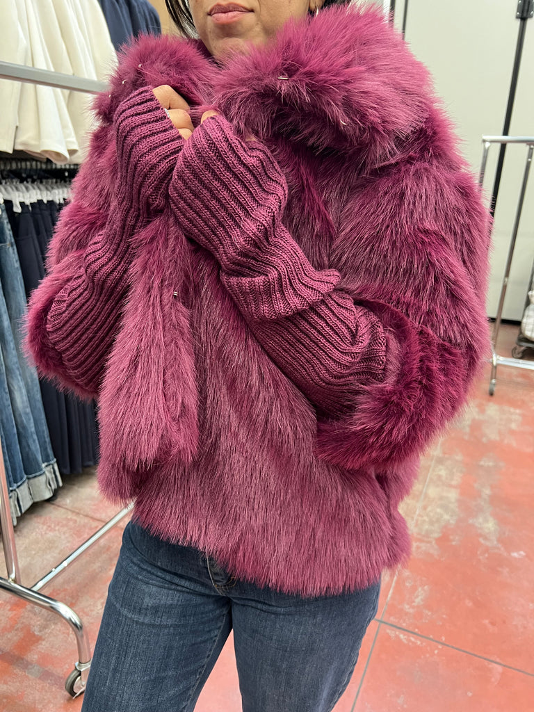 HaveOne•Ecopelliccia magenta manicotti in maglia