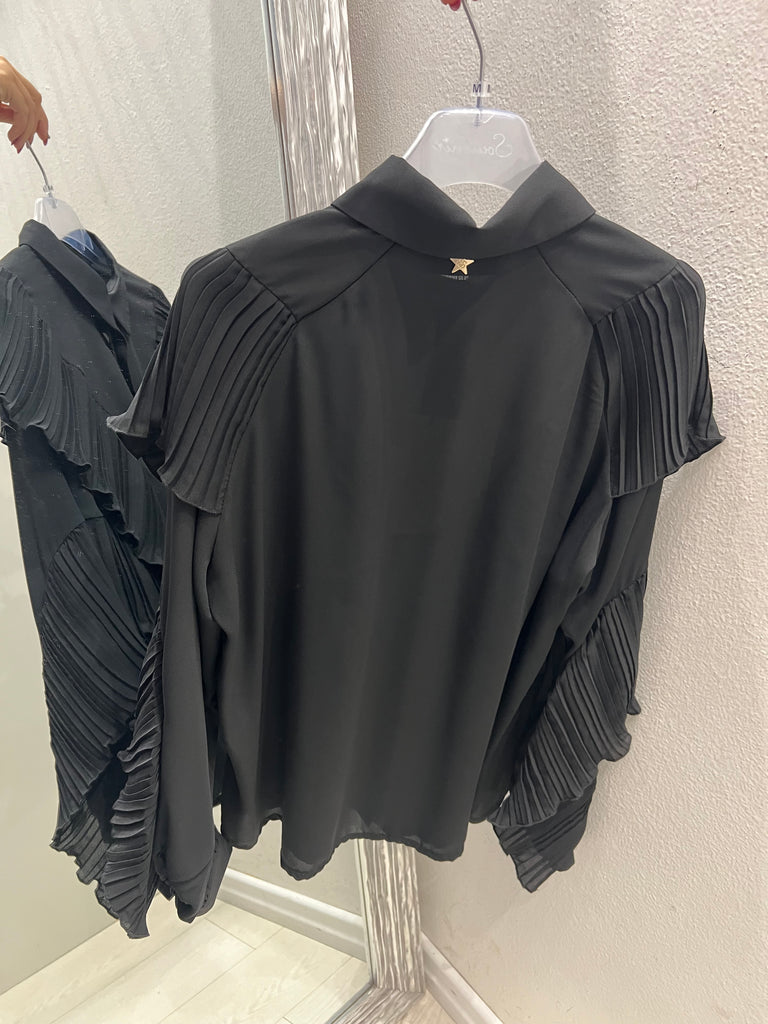 Souvenir•Camicia volant plissè nera