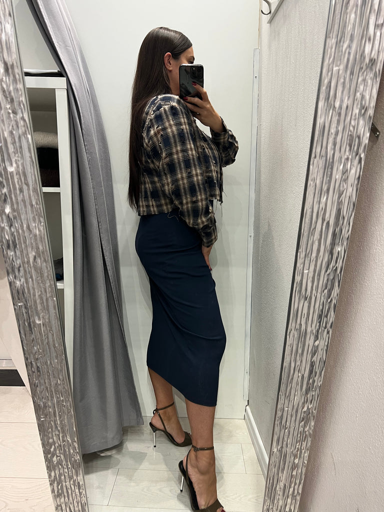 ViCOLO•Camicia crop flanella rotture e strass