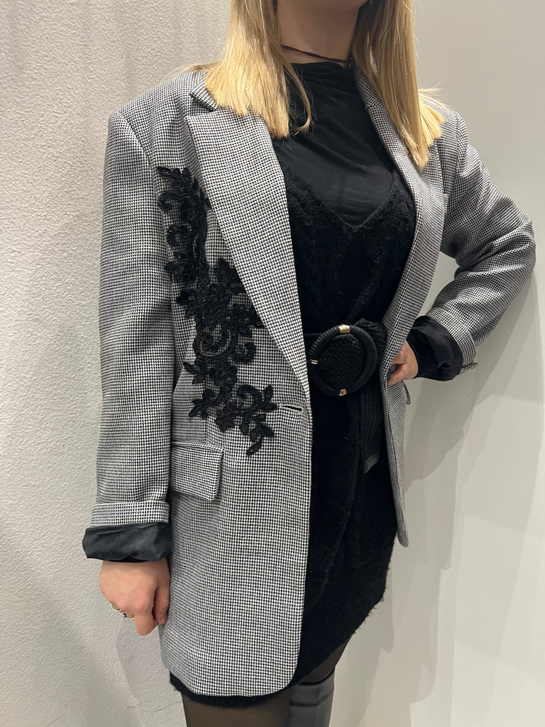 HaveOne•Giacca pied-de-poule ricamo paillettes