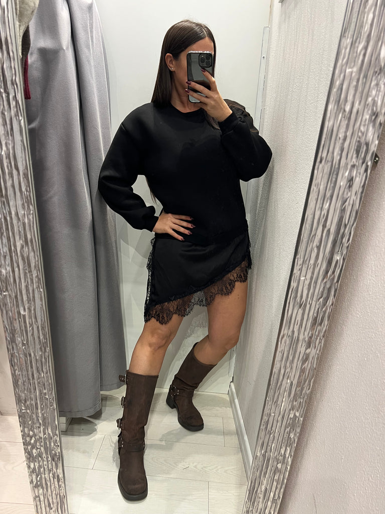 LUMINA•Abitino felpa e finale raso pizzo•Più colori