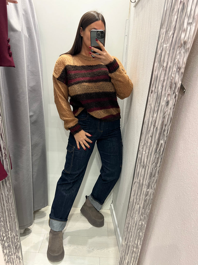 🚨KONTATTO•Maglione fasce effetto traforato•Più colori