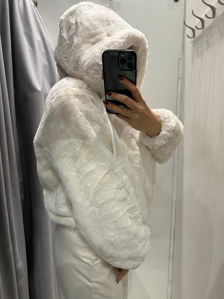 HaveOne•Ecopelliccia con cappuccio•Panna