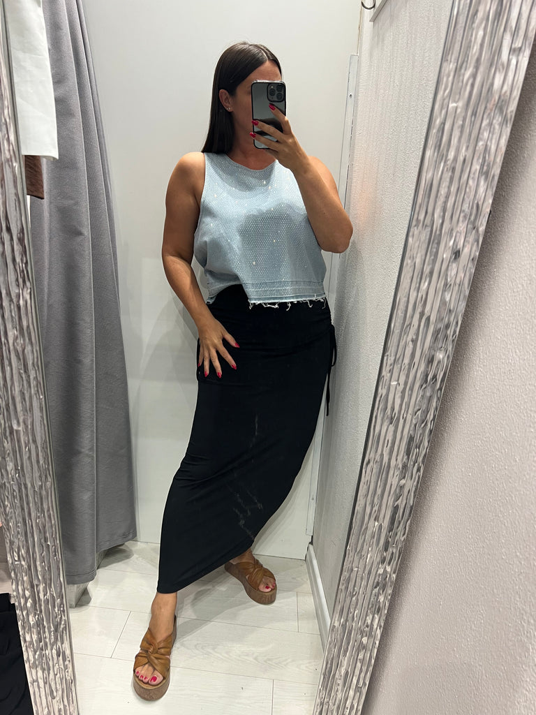 🚨HaveOne•Canotta top jeans strass