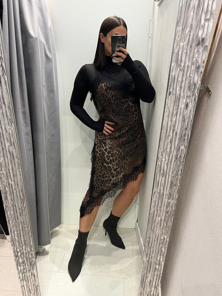 BLK30 LUMINA•Abitino maculato asimmetrico paillettes con pizzo