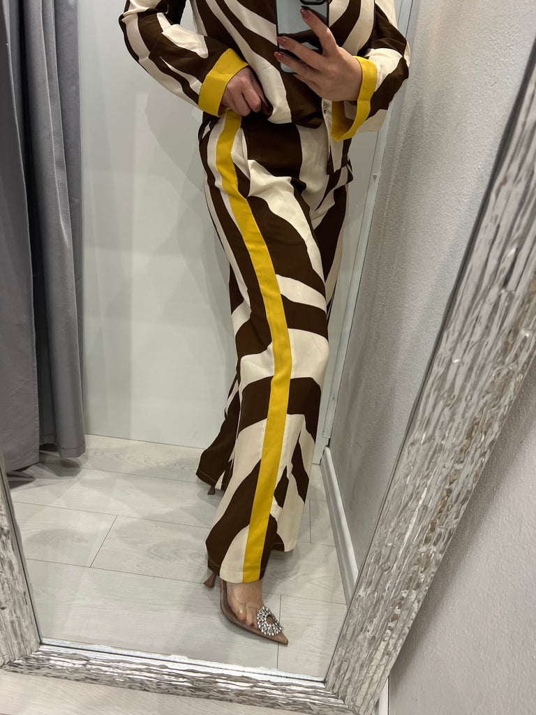 MSS💥HaveOne•Pantalone palazzo stampa zebrata banda senape