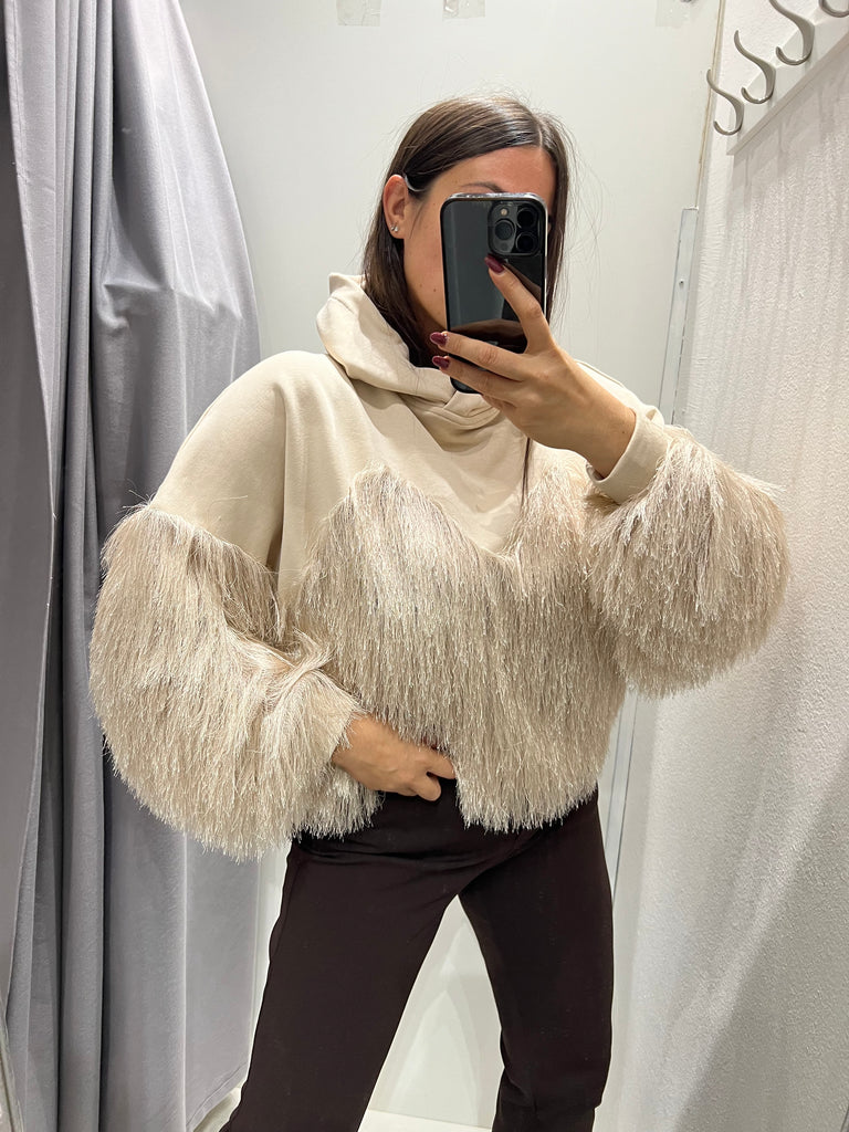 Souvenir•Felpa frange vaniglia con cappuccio