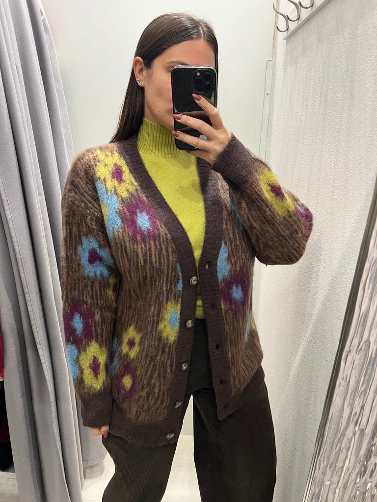 KONTATTO•Cardigan misto mohair motivo floreale