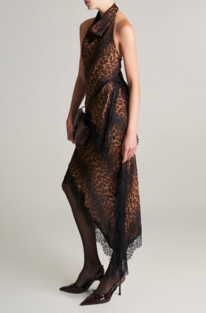 LUMINA•Gonna maculata raso midi asimmetrica con pizzo