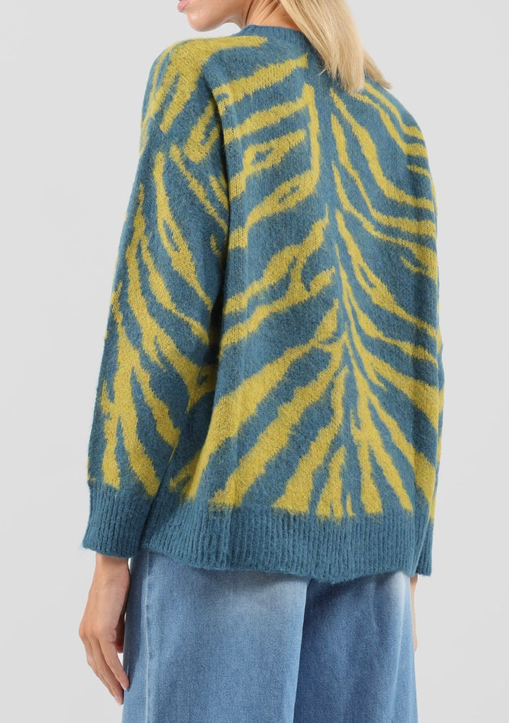 BLK30 HaveOne•Maglione stampa zebrata acido/turchese