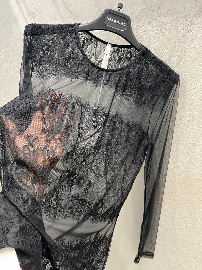 IMPERIAL•Maglia velata in tulle con fasce di pizzo