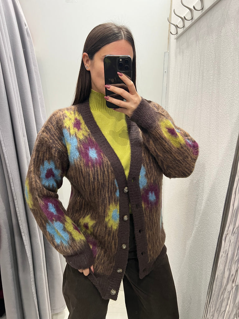 KONTATTO•Cardigan misto mohair motivo floreale
